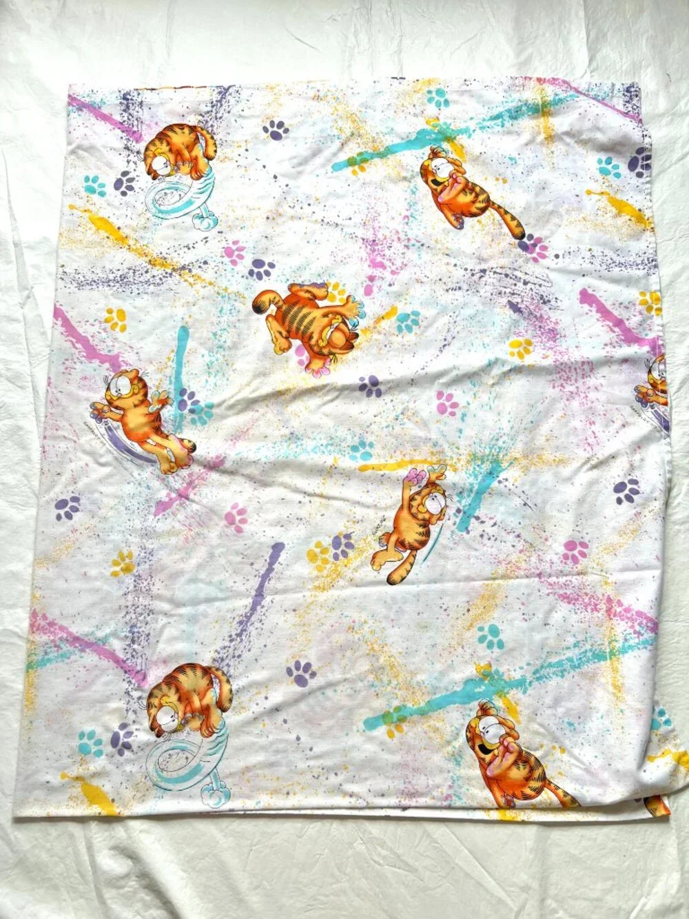 Vintage Garfield flat sheet splatter paint colorful full size 78x97